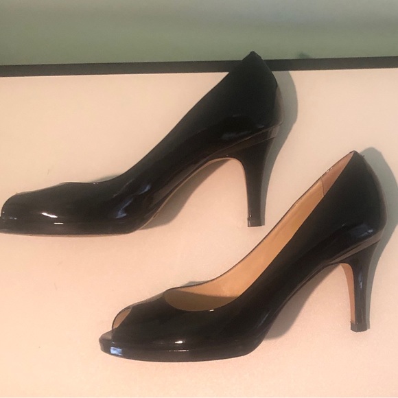 Cole Haan Collection Black Patent Leather Peep Toe High Heels Size 9 No Box Used - Picture 6 of 8